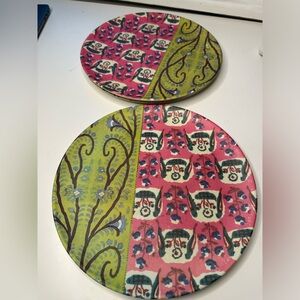 Anthropologie dinner plates pink and green floral 4 set of four